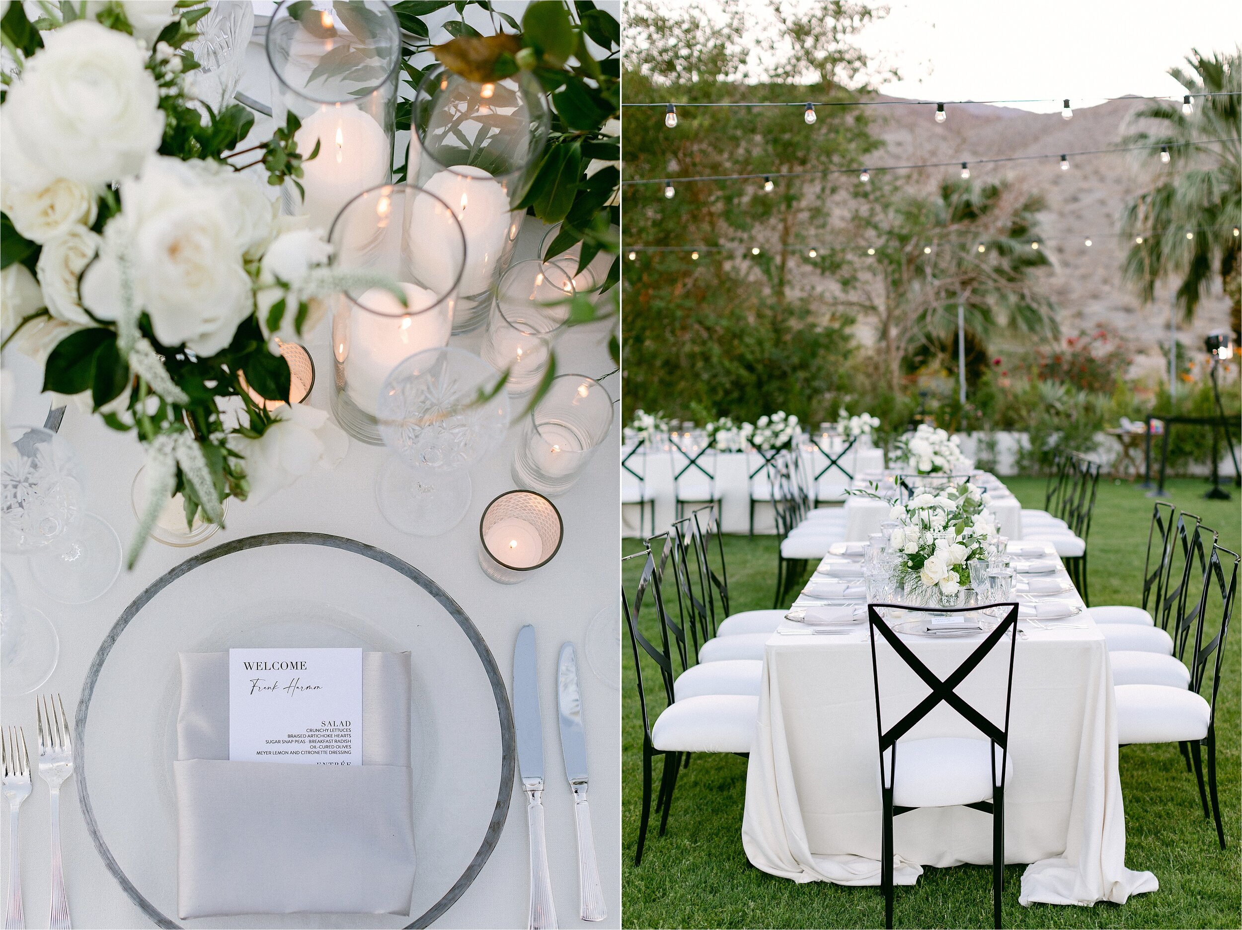 Palm Springs destination wedding featuring black and white reception