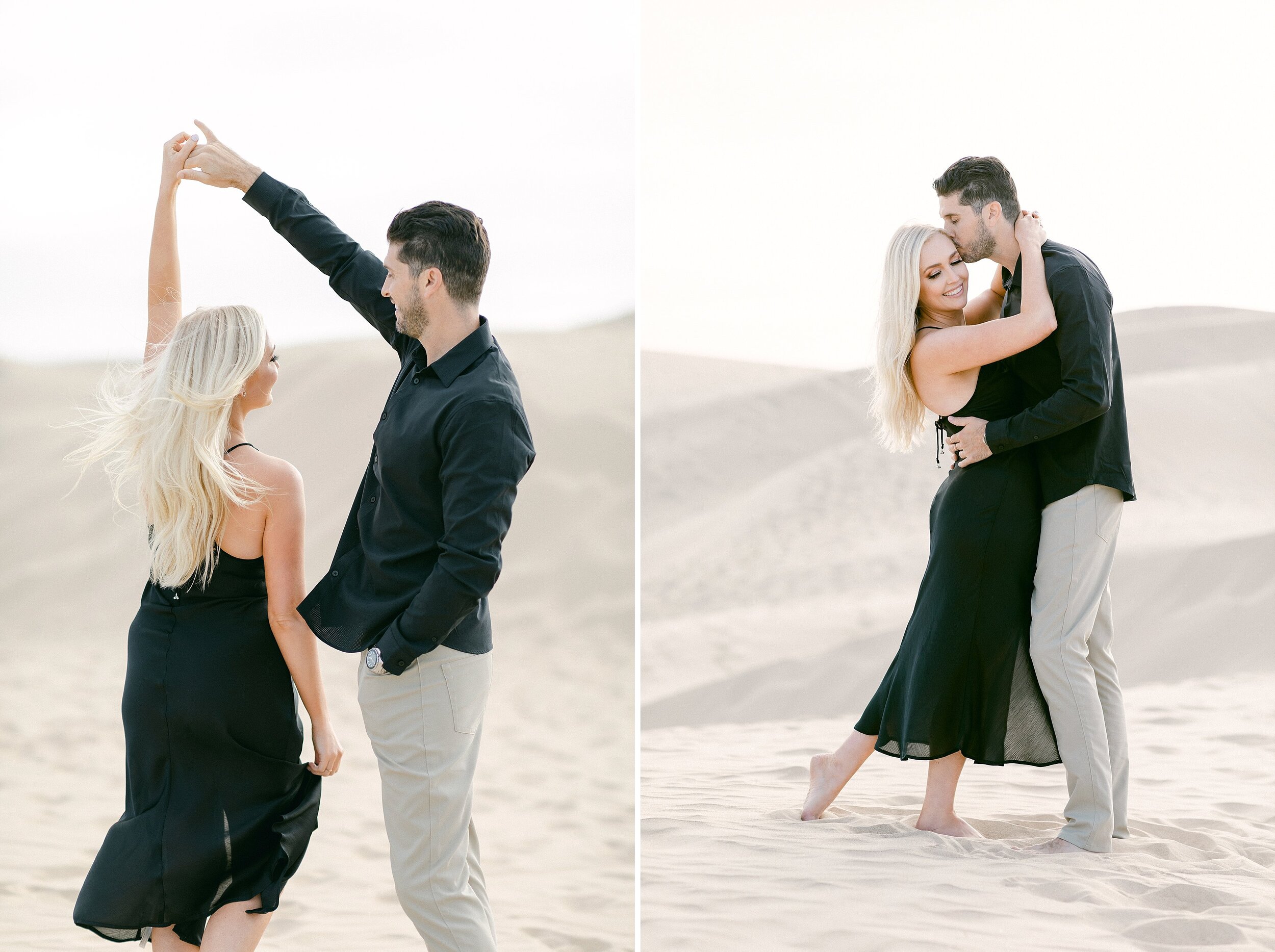 Fiances dance with each other in the sand dunes 
