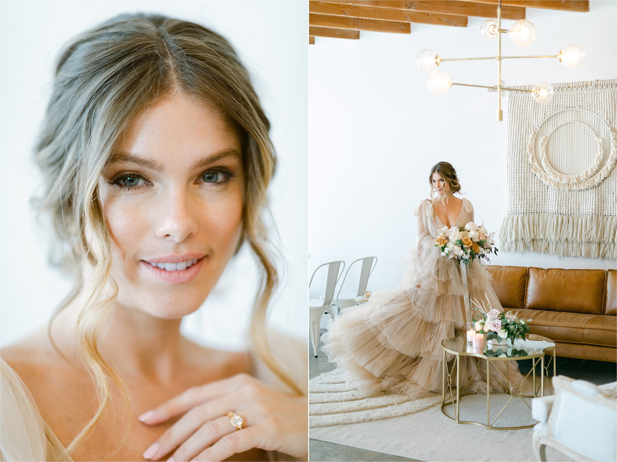 Bride sways in neutral toned tulle ballgown following micro wedding 
