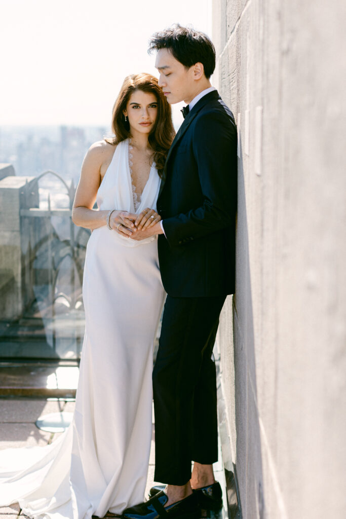Bride and Groom portrait at Top of the Rock, NYC