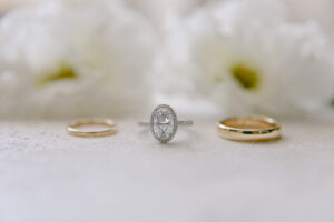 Flatlay of wedding rings at Four Seasons Beverly Hills, taken by SoCal wedding photographer, Tiffany J Photography.
